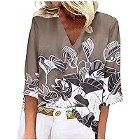 ZunFeo 3/4 Sleeve Tops for Women Summer Floral Print Dressy Blouses Loose Casual Flutter Sleeve Flowy Boho Tops Novelty 2023