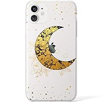Clear Case Compatible with iPhone 15 14 13 Pro Max 12 Mini 11 SE Xr Xs 8 Plus 7 6s Crescent Moon Blossom Flowers Cover Gold Floral Celestial Silicone Slim TPU Flexible Lightweight Protective
