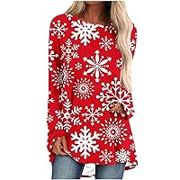 Women Christmas Tunic Tops Xmas Tree Graphic Tee Shirts Long Sleeve Tshirt Casual Dressy Holiday Blouses for Leggings