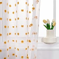 MYSKY HOME Kitchen Curtains Burnt Orange Pom Pom Curtains for Bedroom Small Windows Light Filtering White Sheer Curtains for Nursery Short Cafe Bathroom Privacy Rod Pocket 52 x 45 inch 2 Panels