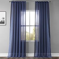 HPD Half Price Drapes Linen Sheer Curtains 96 Inches Long Linen curtain for Bedroom & Living Room (1 Panel), 50W x 96L, Blue Lapis