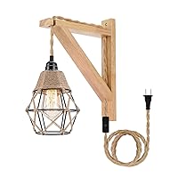 Frideko Wall Lamp with Plug in Cord - Plug in Wall Sconces, Farmhouse Hanging Lamps That Plug into Wall Outlet, Rustic Wall Mount Lamp with Wood Shelf Bracket & Switch Cord for Living Room, Bedroom