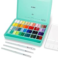 HIMI Gouache Paint Set, Twin Cup 48 Colors x 12ml/0.4oz with 3 Brushes & a Palette, Non-Toxic, Jelly Guache Paint for Canvas and Watercolor Paper - Perfect for Beginners, Students, Artists