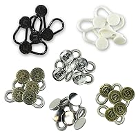 30-Pack Waistband Extender Set - 6 Unique Button Designs: 15 x Engraved Spring, 5 x Plain Spring, 5 x Black and 5 x White Sturdy Plastic Button Extenders