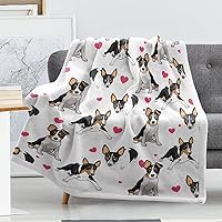 Rat Terrier Dog Sherpa Throw Red Hearts Dog Print Flannel Blanket Cute Puppy Blanket Soft Plush Throw Blanket for Pet Lovers (50