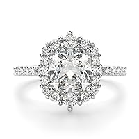 Kiara Gems 3.50 Carat Cushion Diamond Moissanite Engagement Rings, Wedding Ring Eternity Band Vintage Solitaire Halo Hidden Prong Setting Silver Jewelry Anniversary Promise Ring Gift