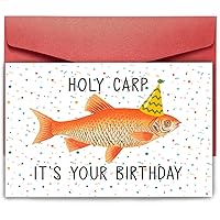 Funny Pun Birthday Card for Friends, Humor Fishing Birthday Card, Holy Carp, Fishing Carp Birthday Card for Him Her, It's Your Birthday…