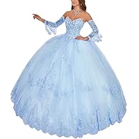Ball Gown Quinceanera Dresses with Long Sleeves Tulle Lace Appliqued Prom Dress Sweetheart Formal Party Gowns for Women