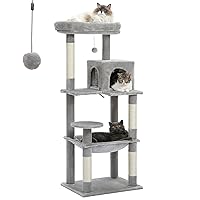 PETEPELA 56.3'' Tall Cat Tree for Indoor Cats, Multi-Level Cat Tower with Super Large Hammock (20''X16''), Sisal Covered Scratching Posts, Cozy Condo and Top Perch Grey