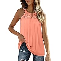 WIHOLL Womens Tank Tops Loose Flowy Lace Halter Tops Pleated Sleeveless Shirts Casual Summer