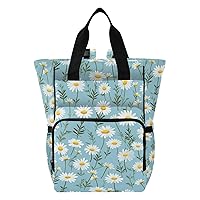 Daisy Leaves Floral Diaper Bag Backpack for Mom Dad Large Capacity Baby Changing Totes with Three Pockets Multifunction Baby Bag for Travelling Shopping