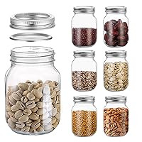 novelinks 16 OZ Clear Plastic Mason Jars with Airtight Lids - Plastic Mason Jars 16 OZ Plastic Jars with Lids for Kitchen & Household Storage (6 PACK, Silver)