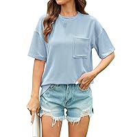 Striped Shirt Women, Women's Fashion Summer Clashing Short Sleeve Pocket T-Shirt Top Shirts for T Trendy, S, XXL