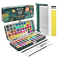 Artecho Watercolor Paint Set 100 Colors in Portable Box, Travel Watercolor Set with Watercolor Papers and Brushes, Water Color Kit for Beginners & Professionals