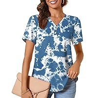 Anydeer Women's Tops Short Sleeve Chiffon Blouses Summer Henley Shirts Dressy Tunics Casual Button Tee