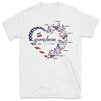 Personalized Grandma Butterfly Heart Shirt, Custom Nana Tshirt with Grandchild Names, 4th of July Patriotic Day USA Independence Day