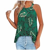 Tank Top for Women Keyhole Halter Neck Going Out Clothes Front Pleated Summer Casual Cute Floral Loose Fit Floral Tops