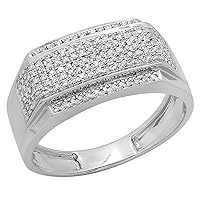 Dazzlingrock Collection 0.45 Carat Round White Diamond Composite Rectangular Engagement Ring for Men in 925 Sterling Silver