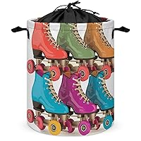Laundry Hamper Round Laundry Basket with Handles Retro Colorful Roller Skates Laundry Hampers Waterproof Circular Hamper for Bathroom Storage Basket Dirty Clothes Hamper for Dirty Clothes