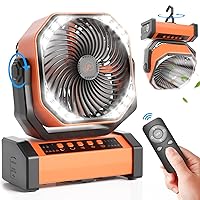 20000mAh Camping Fan with LED Light, Auto-Oscillating Desk Fan with Remote & Hook, Rechargeable Battery Operated Outdoor Tent Fan with Timer, 4 Speeds USB Fan for Camp Travel Jobsite…