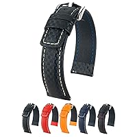 Hirsch Carbon Leather Watch Strap - Water Resistant - 18mm, 20mm, 22mm, 24mm - Length - Attachment/Buckle Width - Quick Release Watch Band