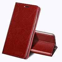 Flip Leather Case for iPhone 14 Pro, Cowhide Genuine Leather Wallet Case with Card Slots Kickstand Magnetic Closure Full Protection Phone Cover for iPhone 14 Pro (Color : Red)