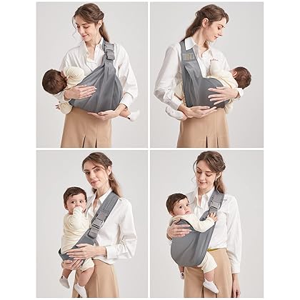 Mumgaroo Toddler Sling Baby Side Carrier, One Shoulder Ergonomically Adjustable Baby Sling Carrier Newborn to Toddler, Quick in & Out Toddler Carrier, One Size Fits All (Solid Color)