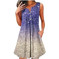 Black of Friday Early Deals Womens Casual Sundress with Pockets Henley Neck Loose Tank Dresses Summer Beach Dress Glitter Patterned T-Shirts Dress Robe De Plage