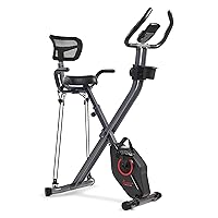 Sunny Health & Fitness Foldable Magnetic Stationary Exercise X-Bike Pro, 300 LB Capacity, Low-Impact, 14-Level Resistance, Ergonomic Support, SunnyFit® App Enhanced Bluetooth Connectivity