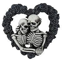 Halloween Skull Couple Wreath Black Rose Pendant, Gothic Skull Couple Door Decoration, Halloween Black Rose Wreath, Christmas San Home Decoration