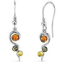 PEORA Genuine Baltic Amber Pendant Necklace and Earrings in Sterling Silver, Rich Cognac, Honey and Olive Colors