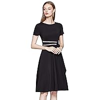 LAI MENG FIVE CATS Women's Black Round Collared Business Work A line Midi Dress