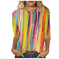 Plus Size Tie Dye Tops for Women, Women's Casual 3/4 Sleeve Pullover Tshirts Crew Neck Dressy Blouses Loose Fit Tunic Tees