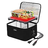 Portable Oven, 12V, 24V, 110V Food Warmer, Portable Mini Personal Microwave Heated Lunch Box Warmer for Cooking and Reheating Food in Car, Truck, Travel, Camping, Work, Home, Black
