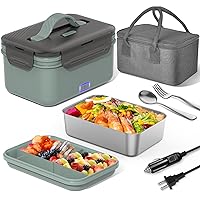 Electric Lunch Box 100W, 4 in 1 Heated Lunch Box for Adults, Portable Heating Lunch Box for Work/Car/Truck, with 1.8L Stainless Steel Container, 12V 24V 110V 220V, Green Grey