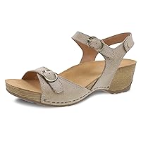 Dansko Tricia Wedge Sandal for Women – Cushioned, Contoured Footbed for All-Day Comfort and Support – Adjustable Hook & Loop Straps with Buckle Detail – Lightweight Rubber Outsole