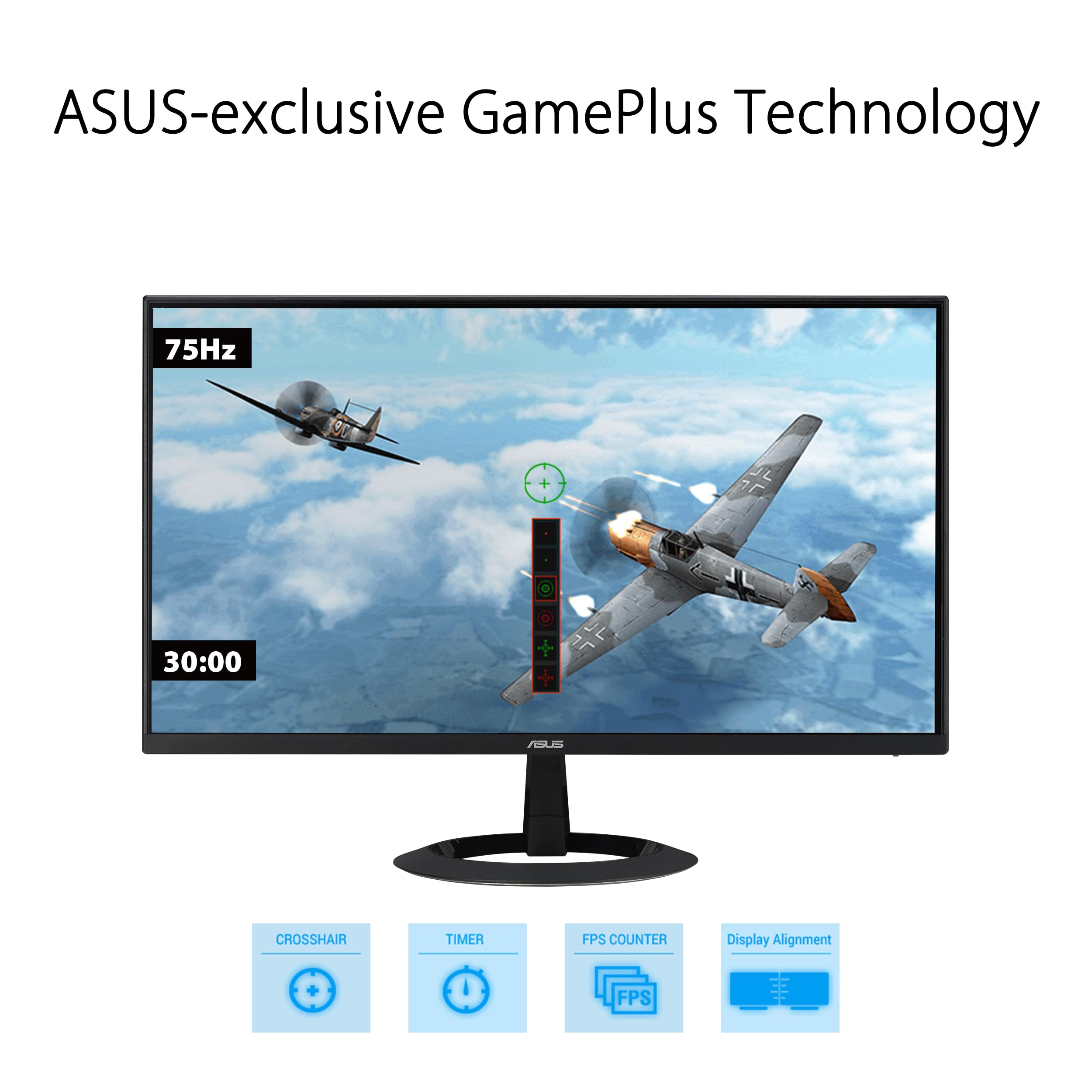 ASUS 22” (21.45” viewable) 1080P Eye Care Monitor (VZ22EHE) - Full HD, IPS, 75Hz, 1ms (MPRT), Adaptive-Sync, HDMI, Low Blue Light, Flicker Free, HDMI, VGA, Ultra-Slim,Black