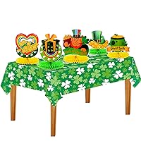 2 Pieces, XtraLarge St Patricks Day Tablecloth - 54'' x 108'' Inch | Large St. Patrick's Day Honeycomb Centerpieces | Lucky Leaf Clovers Shamrock Table Cloth | Leprechaun Centerpiece for Table Decor
