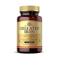 Solgar Chelated Iron, 100 Tablets - Highly Absorbable Iron - Gentle on Your Stomach - Cardiovascular Support - Vegan, Gluten Free, Dairy Free, Kosher - 100 Servings