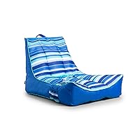Captain's Float No Inflation Needed Pool Lounger with Drink Holder, Blurred Blue Double Sided Mesh, Quick Draining Fabric, 3 feet