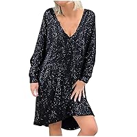 Plus Size Sequin Dress for Women Oversized Flowy Sparkly Knee Shirt Dress Glitter Ball Party Night Concert Clubwear