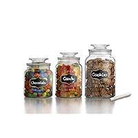 American Atelier Canister Set 3-Piece Glass Jars in 33oz, 44oz & 60oz Chic Retro w/ Airtight Lids, Chalkboard, for Cookies, Candy, Coffee, Flour, Sugar, Rice, Pasta, Cereal & More, Clear