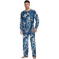 ALAZA Blue Marble Pajama Set for Men Women,Long Sleeve Top & Bottom Sleepwear Set Soft Lounge Nightwear