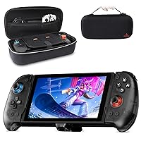 NexiGo Hall Effect Gripcon with Kickstand and HDMI Out for TV Docking, Hall Sensing Joystick for Switch/Switch OLED (Black), Switch Controller Carrying Case with 10 Game Card Holders