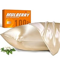 100% Mulberry Silk Pillowcase for Hair and Skin, 22 Momme Natural Silk Pillow Case with Zipper, Both Sided Pure Silk Pillow Cover for Women Mom Men (Beige, King 20''×36'')