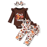 Newborn Baby Girl Clothes My First Thanksgiving Outfits Toddler Girl Long Sleeve Ruffle Romper Pants Set