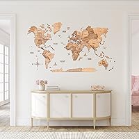 ENJOY THE WOOD 3D Wood World Map Wall Art Large Wood Wall Décor Housewarming Gift Idea Wood Wall Art World Travel Map For Home & Kitchen or Office (Small, Light)