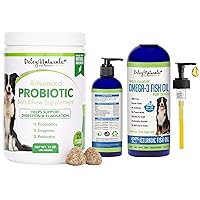 Deley Naturals Probiotics (120 Chews) + Wild Caught Fish Oil (16 oz) for Dogs - Omega 3-6-9, GMO Free, Dog Allergies, Diarrhea, Bad Dog Breath, Constipation, Gas, Yeast- Made in USA