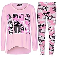 Girls OMG Camouflage Print 3/4 Sleeves Trendy T Shirt Tops & Legging Set Age 7 8 9 10 11 12 13 Years