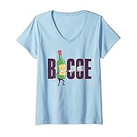 Womens Bocce Wine Bottle Bocce Ball with Jack Bocci Game Bocce V-Neck T-Shirt